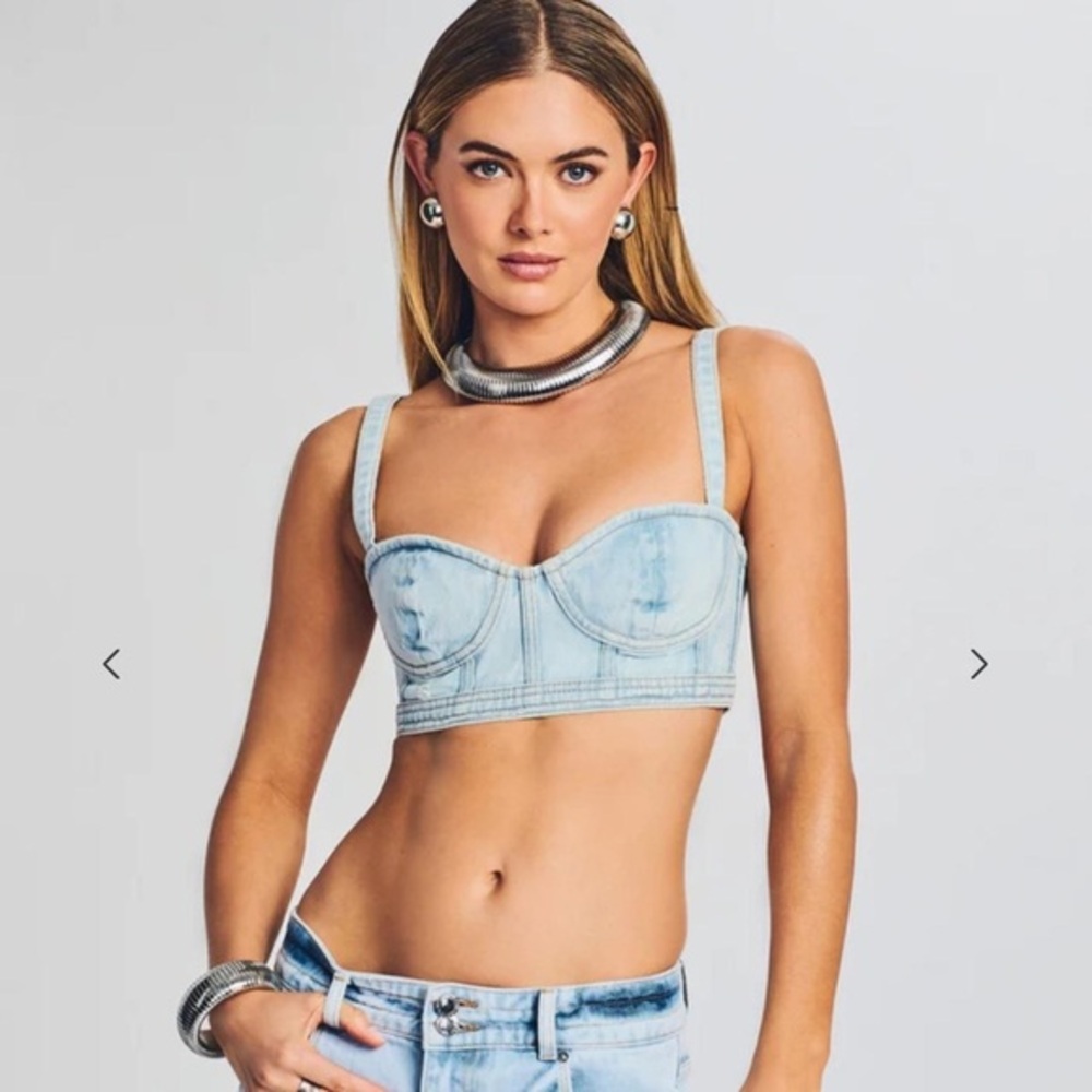 AFRM NWT Koa Denim Bustier Crop Top  Light Wash Small